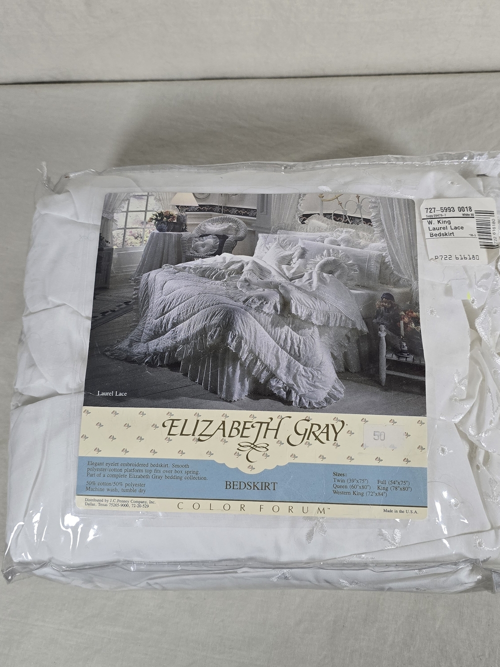 Elizabeth Gray Laurel Lace Bedskirt White King NWT